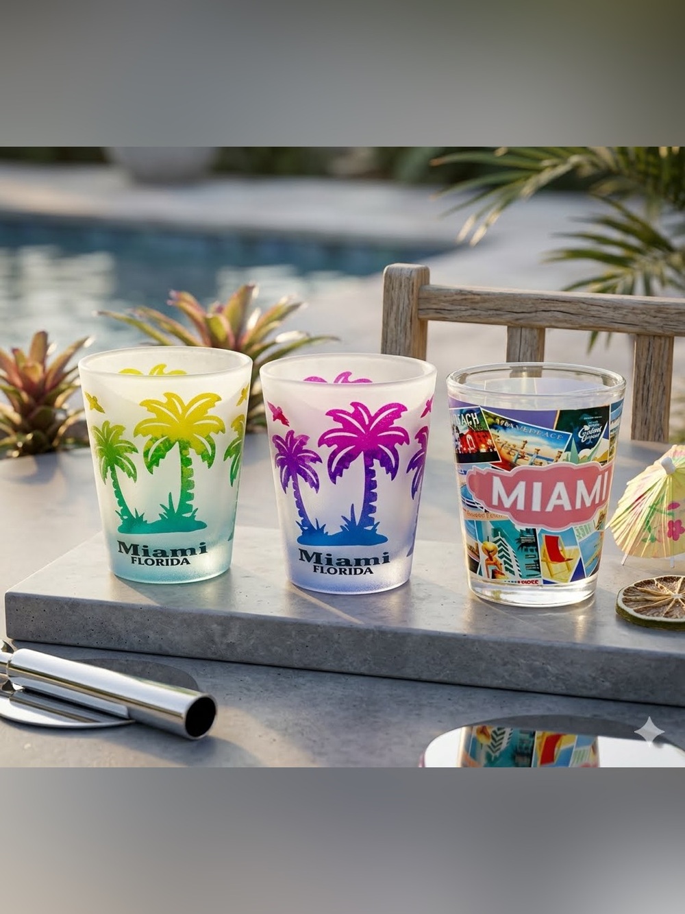 Miami Florida Colorful Palm Shot Glasses (Set of 3)